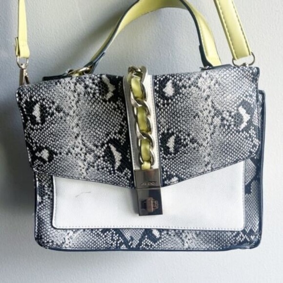 Aldo Women’s Snakeskin Purse Top Handle Cailla Crossbody Bag Gray Lime - Picture 2 of 8